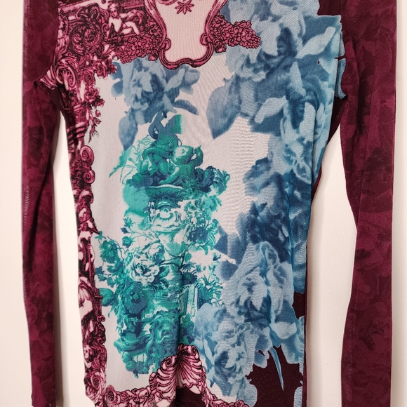 Express Y2K mesh long sleeved sheer printed top - Picture 2 of 11